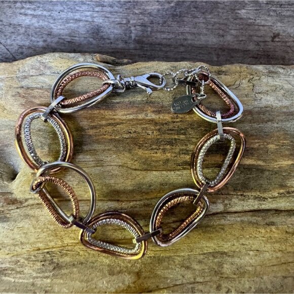 Frederic Duclos 925 Sterling Silver And Mixed Metals Oval Link Bracelet 18.68g - Picture 1 of 6